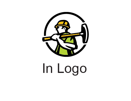 outline man holding axe in circle construction logo