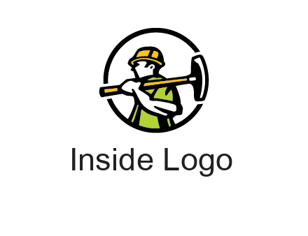 outline man holding axe in circle construction logo