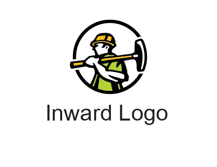 outline man holding axe in circle construction logo