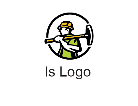 outline man holding axe in circle construction logo