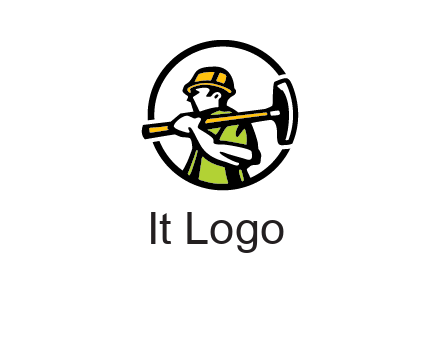 outline man holding axe in circle construction logo
