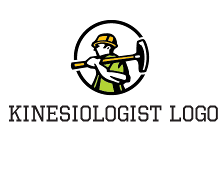 outline man holding axe in circle construction logo