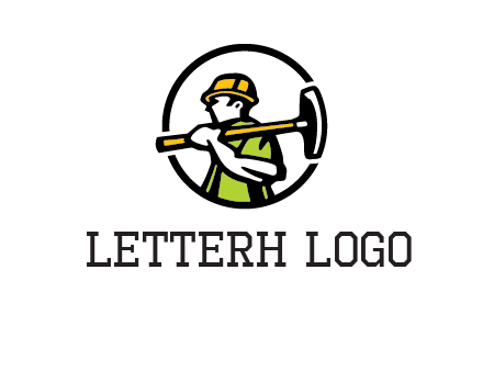 outline man holding axe in circle construction logo