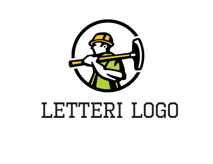 outline man holding axe in circle construction logo