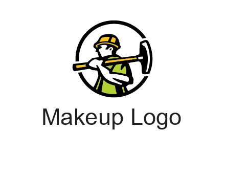 outline man holding axe in circle construction logo