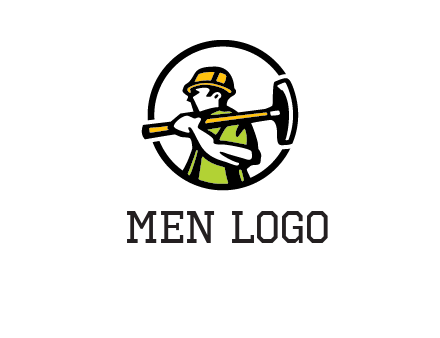 outline man holding axe in circle construction logo