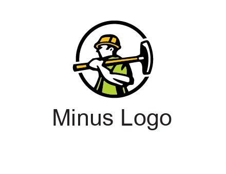 outline man holding axe in circle construction logo