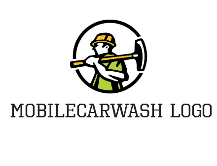 outline man holding axe in circle construction logo