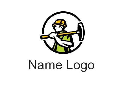 outline man holding axe in circle construction logo