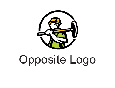 outline man holding axe in circle construction logo