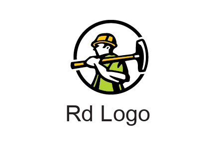 outline man holding axe in circle construction logo