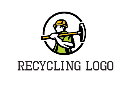 outline man holding axe in circle construction logo