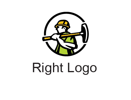 outline man holding axe in circle construction logo