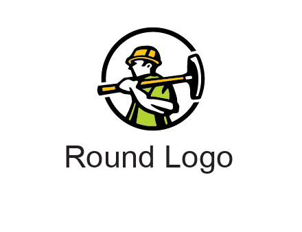 outline man holding axe in circle construction logo