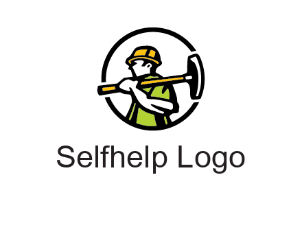 outline man holding axe in circle construction logo