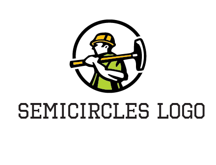 outline man holding axe in circle construction logo