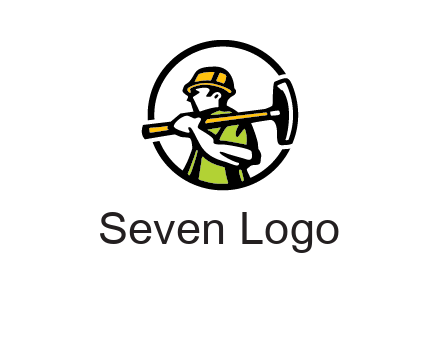 outline man holding axe in circle construction logo