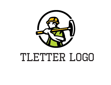 outline man holding axe in circle construction logo