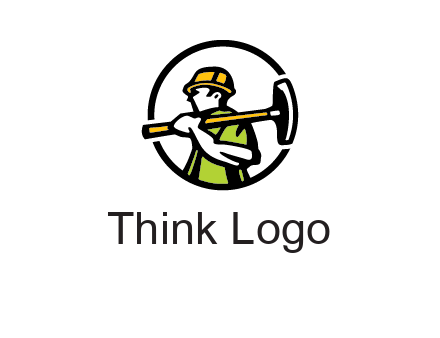 outline man holding axe in circle construction logo