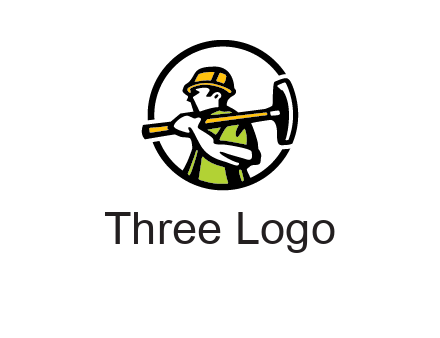 outline man holding axe in circle construction logo