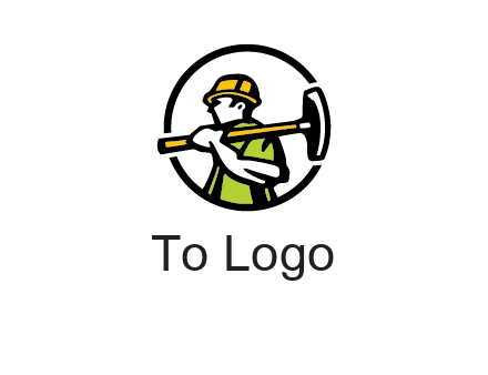 outline man holding axe in circle construction logo