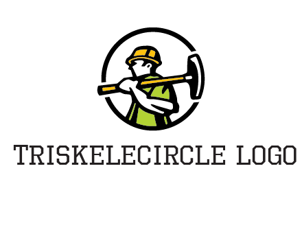 outline man holding axe in circle construction logo