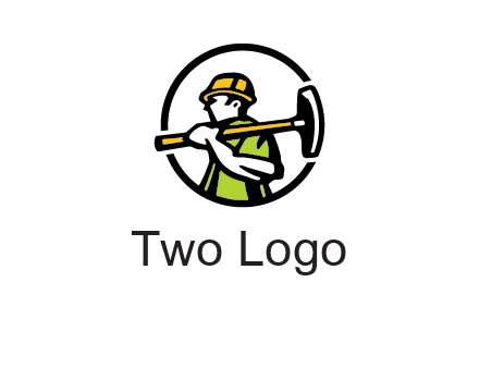 outline man holding axe in circle construction logo