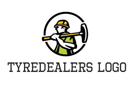 outline man holding axe in circle construction logo