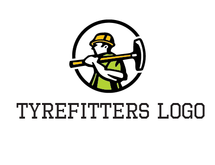 outline man holding axe in circle construction logo