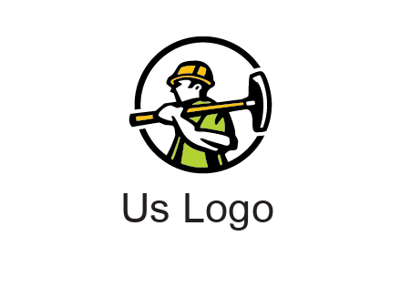 outline man holding axe in circle construction logo