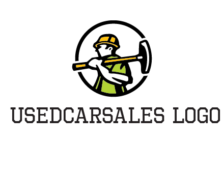 outline man holding axe in circle construction logo