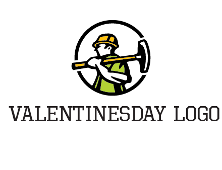 outline man holding axe in circle construction logo