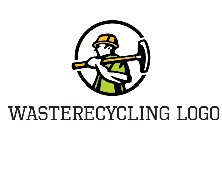 outline man holding axe in circle construction logo
