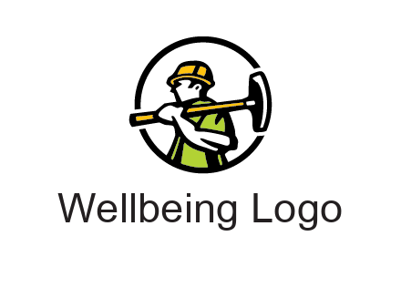 outline man holding axe in circle construction logo