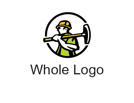outline man holding axe in circle construction logo