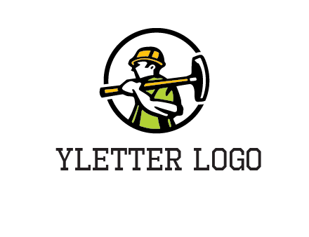 outline man holding axe in circle construction logo