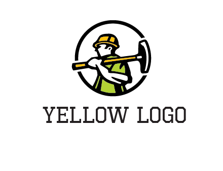 outline man holding axe in circle construction logo