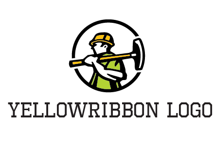 outline man holding axe in circle construction logo