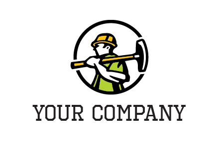 outline man holding axe in circle construction logo