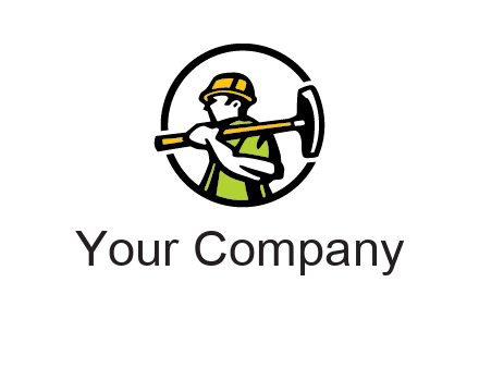 outline man holding axe in circle construction logo