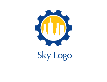 skyscrapers in circle gear logo