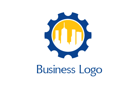 skyscrapers in circle gear logo
