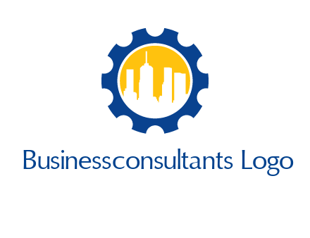 skyscrapers in circle gear logo