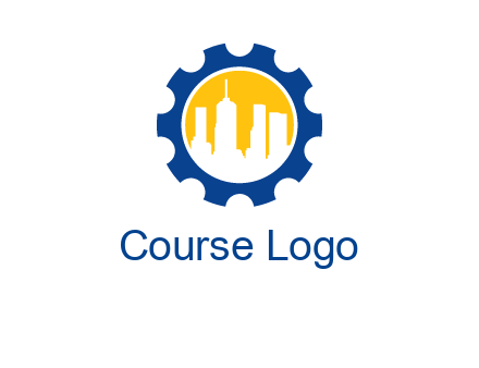 skyscrapers in circle gear logo