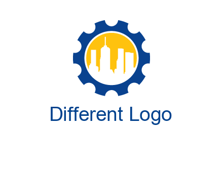 skyscrapers in circle gear logo