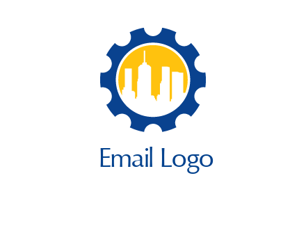 skyscrapers in circle gear logo