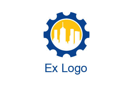 skyscrapers in circle gear logo