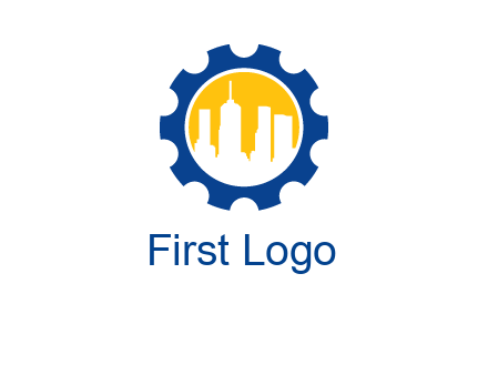 skyscrapers in circle gear logo