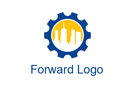skyscrapers in circle gear logo