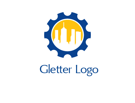 skyscrapers in circle gear logo